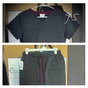 Charcoal and Maroon Scrub Set